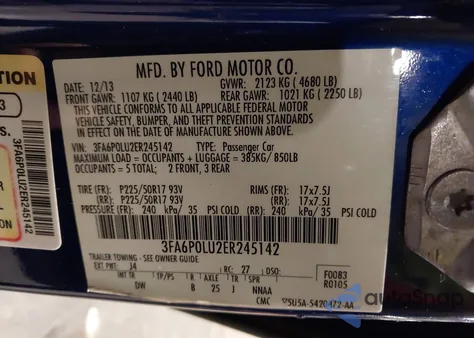 2014 Ford Fusion Hybrid Se из США, поврежденный, VIN 3FA6P0LU2ER245142